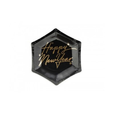 MINI PLATOS NEGROS HAPPY NEW YEAR 6 UND
