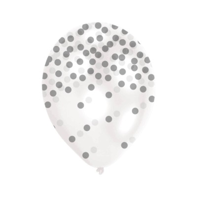 GLOBOS LATEX 27,5CM CONFETI PLATA 6 UND