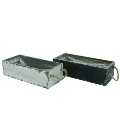 MACETERO DE MADERA TONOS GRIS 28 CM 1 UND