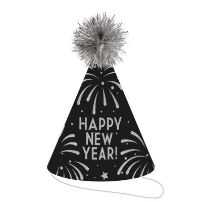 GORRO CONO HAPPY NEW YEAR NEGRO/ PLATA