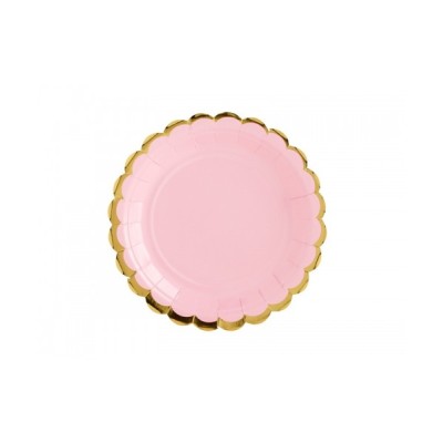 PLATOS CARTON ROSA Y ORO 18 CM 6 UND