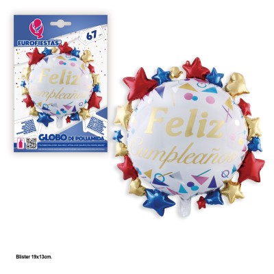 GLOBO FOIL FELIZ CUMPLE CON ESTRELLAS 67 CM