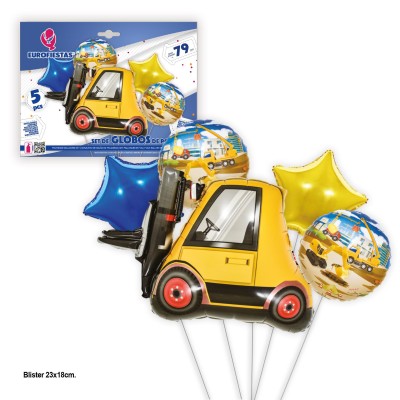 BOUQUETS GLOBOS CARRETILLA ELEVADORA 5 PZAS