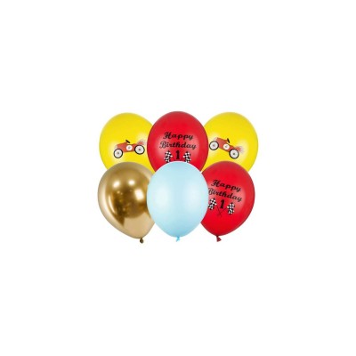 GLOBOS LATEX FELIZ CUMPLE COCHES 6 UND
