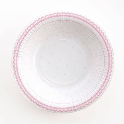 PLATO HONDO BALNCO TOPOS ROSA 24 CM 8 UND