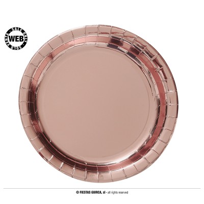 PLATOS CARTON ROSA ORO 23 CM 6 UND