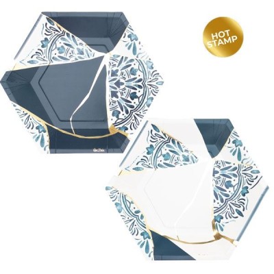 PLATO EXAGONAL KINTSUGI AZUL 8 UND 23 CM