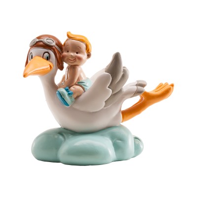 FIGURA BAUTIZO CIGUEÑA AZUL 10 CM
