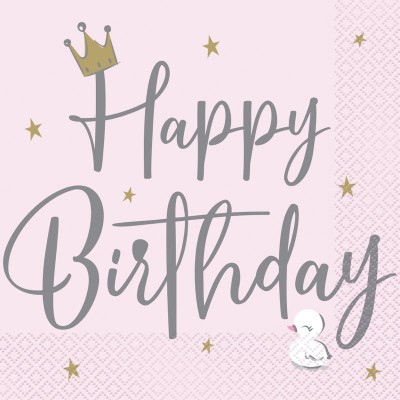 SERVILLETAS ROSA HAPPY BIRTHDAY PLATA 16 UND