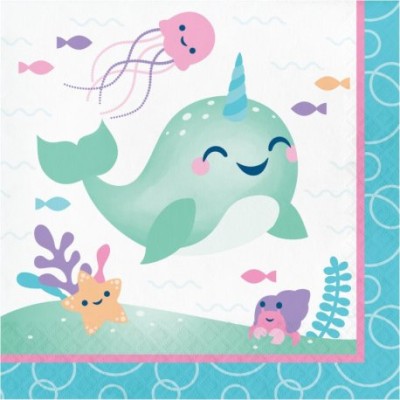 SERVILLETAS BALLENA UNICORNIO 33 CM 16 UND