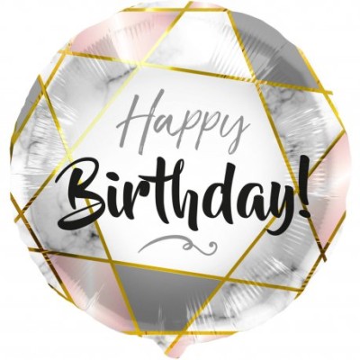 GLOBO FOIL HAPPY BDAY MARBEL GEOMETRIC 45 CM