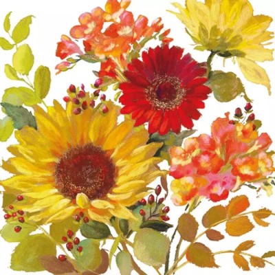 SERVILLETAS FLORES CREMA 33 CM