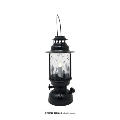 FAROL NEGRO CON VELA CON LUZ 30 CMS
