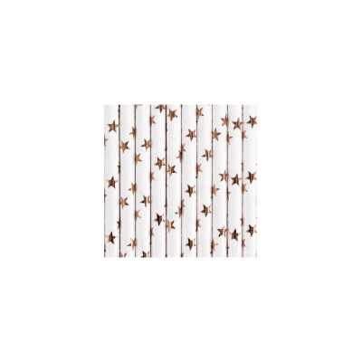 PAJITA CARTON ESTRELLAS ROSA ORO  10 UND