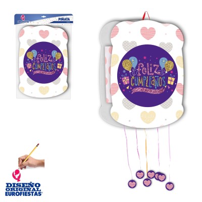 PIÑATA PURPURINA GLOBOS Y CORAZON