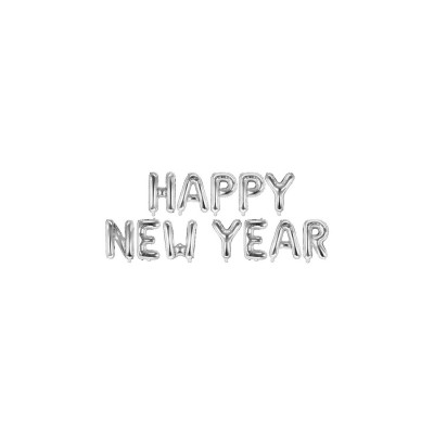 GLOBO FRASE HAPPY NEW YEAR PLATA 46 CM