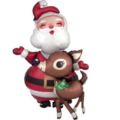 GLOBO FOIL AWK SANTA CON RENO 121 CM