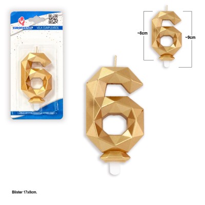 VELA POLIGONAL ORO 9 CM NUM.6