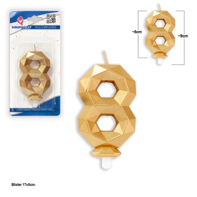 VELA POLIGONAL ORO 9 CM NUM.8