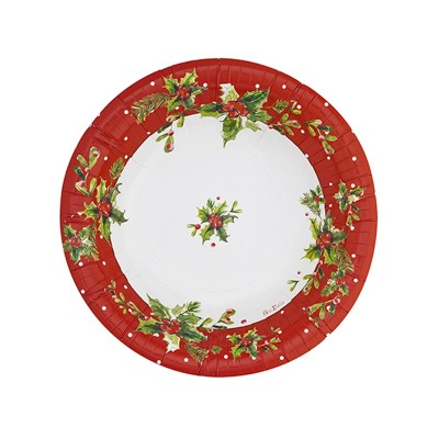 PLATOS HONDO HOLLY XMAS 24 CM 8 UND