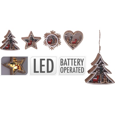 ARBOL, CORAZON, COPOS COLGAR CON LED 12 CM