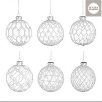 BOLA CRISTAL TRANSP. DIBUJOS BLANCOS 8 CM