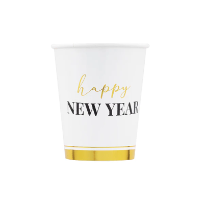 VASOS CARTON HAPPY NEW YEAR RELOJ 8 UND