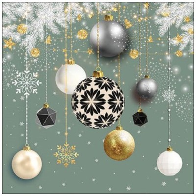 SERVILLETAS BOLAS DE NAVIDAD FONDO VERDE 20