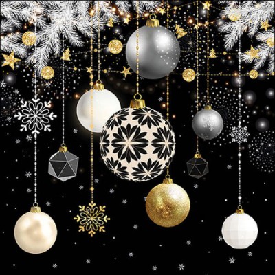 SERVILLETAS BOLAS DE NAVIDAD FONDO NEGRO 20 UN