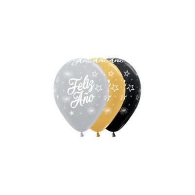GLOBOS LATEX FELIZ AÑO NUEVO 12 UND