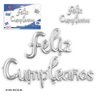 SET GLOBOS FELIZ CUMPLE PLATA