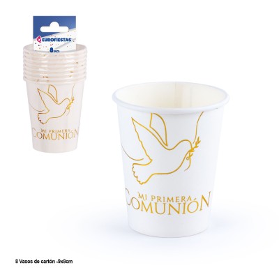 VASOS CARTON BLANCO COMUNION PALOMA 8 UND