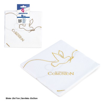 SERVILLETAS COMUNION PALOMA ORO 12 UND