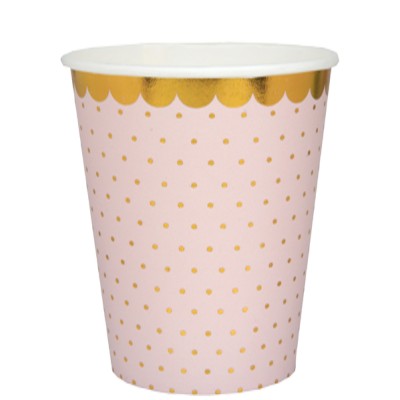 VASOS ROSA TOPOS ORO 10 UND