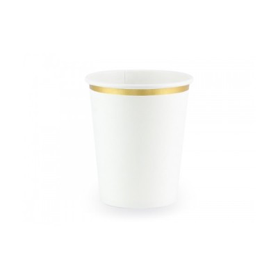 VASOS CARTON BLANCO FILO ORO 6 UND