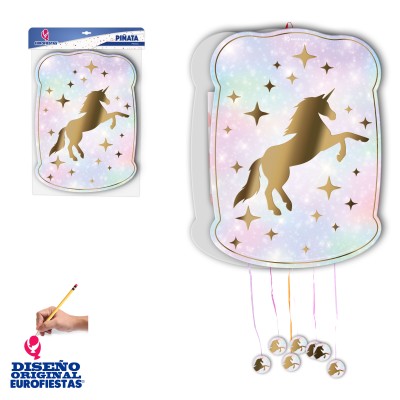 PIÑATA UNICORNIO ORO TONOS PASTEL