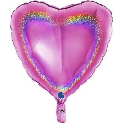 GLOBO CORAZON HOLOGRAFIC FUCSIA 18'