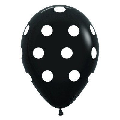 GLOBO LATEX NEGRO TOPOS BLANCOS 12 UND