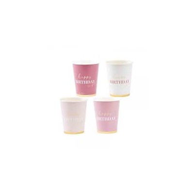 VASOS HAPPY BRITHDAY PINK 250 CC 8 UND