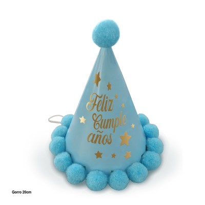 GORRO FELIZ CUMPLE ESTRELLAS AZUL
