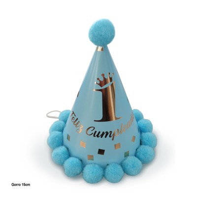 GORRO FELIZ CUMPLE 1ER CUMPLE AZUL