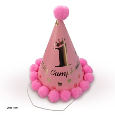 GORRO FELIZ 1ER CUMPLE ROSA