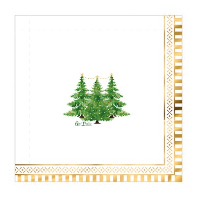SERVILLETAS ORO CON ARBOLES 33 CM 16 UND