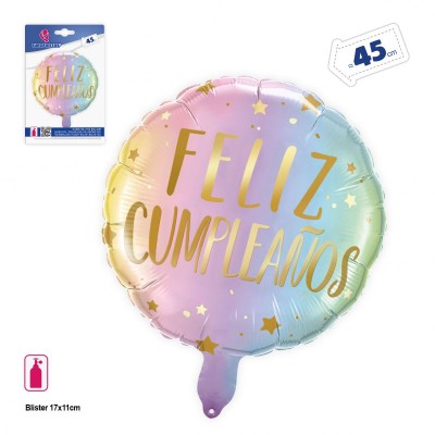 GLOBO  GRADIENTE FELIZ CUMPLE ORO 45CM