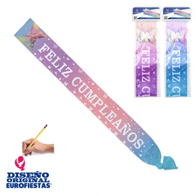 BANDA GRADIENTE FELIZ CUMPLEAÑOS BLANCO
