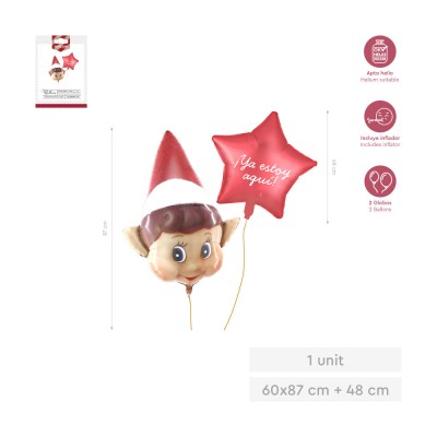 SET GLOBOS FOIL ELFO 84CM + ESTRELLA 45CM