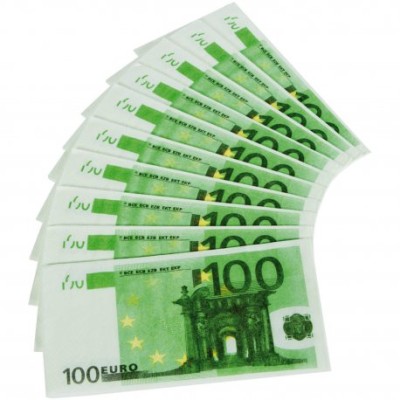 SERVILLETAS BILLETES 100 EUROS 33 CM 10 UND