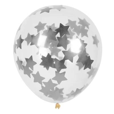 SET 5 GLOBOS CONFETI ESTRELLAS PLATA 30 CM