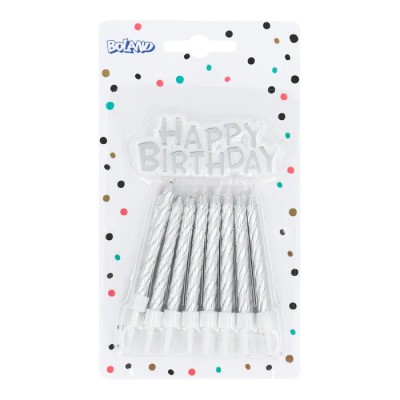 16 VELAS PLATA + 'HAPPY BIRTHDAY' 16 CM