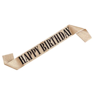 BANDAS ORO ¨HAPPY BIRTHDAY¨ NEGRO
